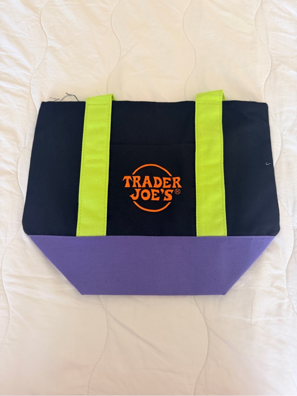 Trader Joe's Black, Purple & Lime Canvas Tote Bag - Picture 2 of 3
